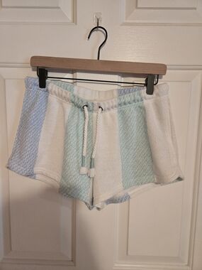 Ocean Drive Striped Knit Drawstring Shorts - White, Light Blue & Mint